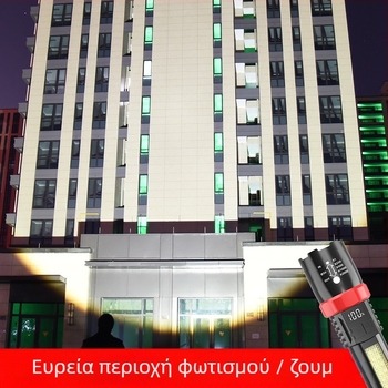 Φακός λέιζερ με USB φόρτιση, ψηφιακή οθόνη, 5W, εμβέλεια 100–200 m