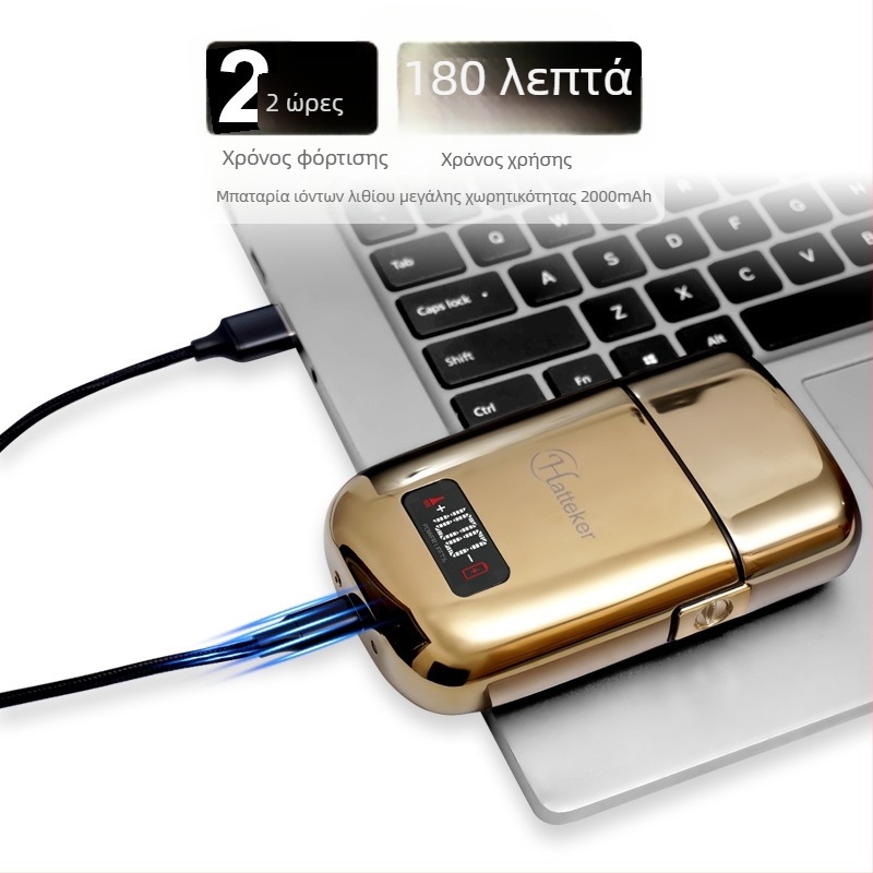 Ανδρικός ηλεκτρικός ξυριστήρας με LCD οθόνη, αιωρούμενη κεφαλή, διπλό κεφάλι κοπής με επαναλαμβανόμενη κίνηση, ενσωματωμένη μπαταρία 500–800 mAh, αυτονομία πάνω από 60 λεπτά.