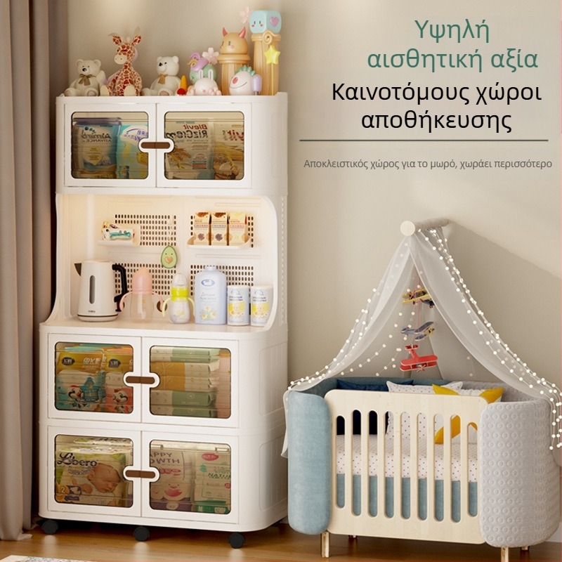 Επιτοίχιο ντουλάπι αποθήκευσης μητέρων και βρεφών με τραπεζάκι θηλασμού, μοντέλο 9614, υλικό πολυπροπυλένιο (PP), στυλ light luxury