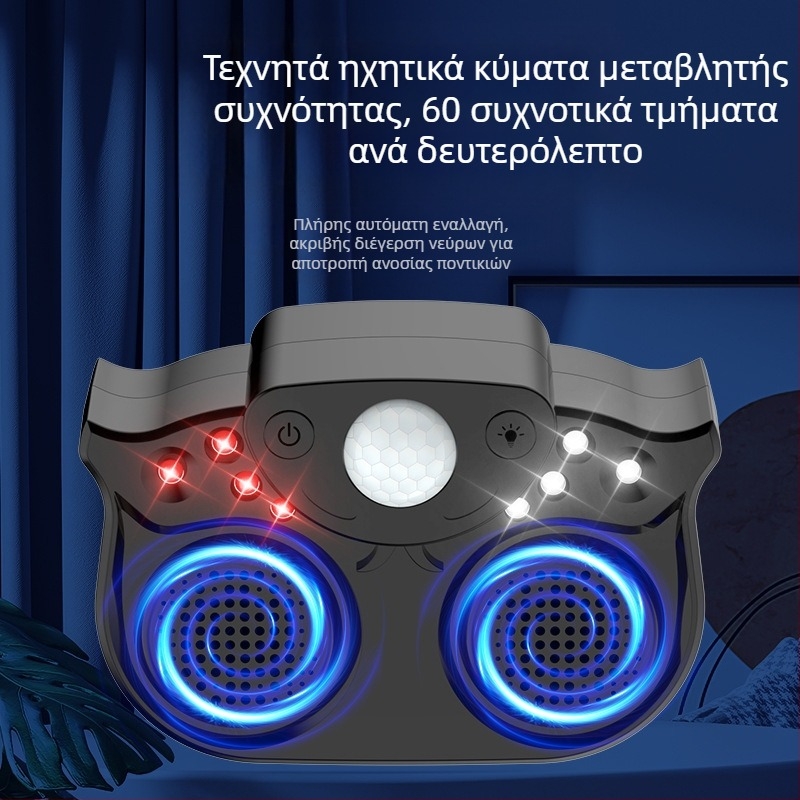 Υψηλής ισχύος υπερηχητικός απωθητής επιβλαβών οργανισμών με δύο ηχητικά κέρατα, ευφυής παλμικός φλας, 220V, 3W, περίβλημα ABS