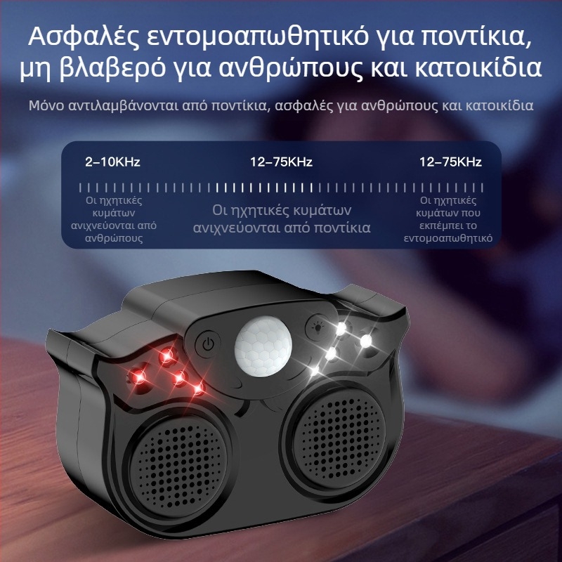 Υψηλής ισχύος υπερηχητικός απωθητής επιβλαβών οργανισμών με δύο ηχητικά κέρατα, ευφυής παλμικός φλας, 220V, 3W, περίβλημα ABS