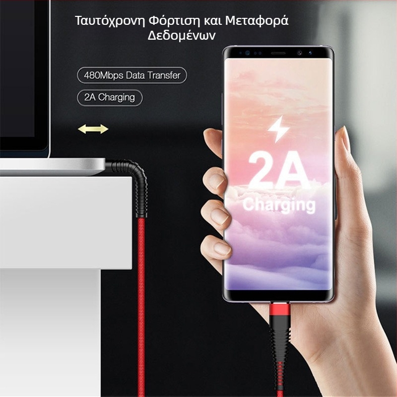 Καλώδιο δεδομένων από πλεκτό ύφασμα με σχέδιο γοργόνας για συσκευές Apple και Android — Lightning / Micro USB / USB-C, γρήγορη φόρτιση, υφασμάτινη κατασκευή, μέγιστη ισχύς 12W