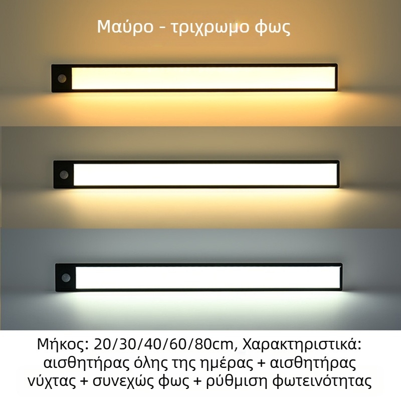 Λεπτή LED λωρίδα με αισθητήρα κίνησης, αυτοκόλλητη και επαναφορτιζόμενη για ντουλάπες, κρασοθήκες και ντουλάπες