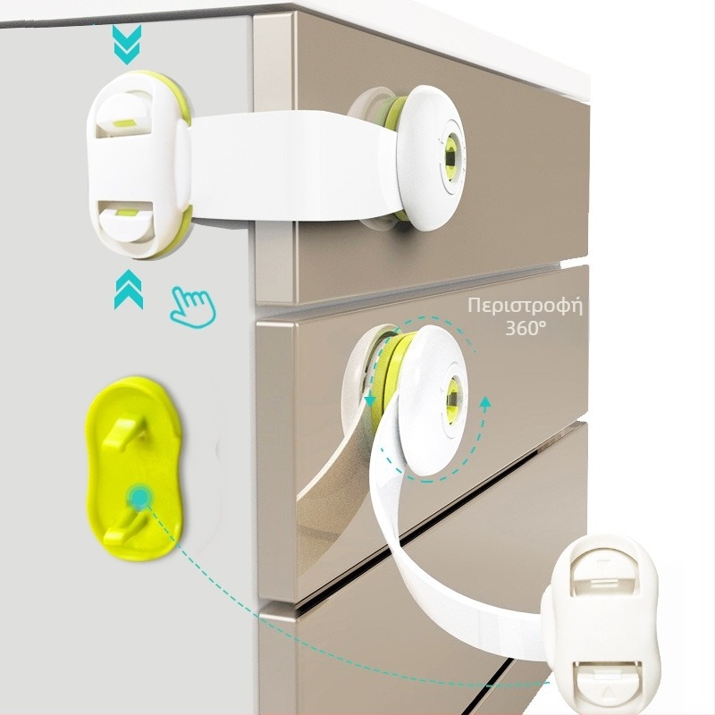 Πολυλειτουργική κλειδαριά ασφαλείας για βρέφη και παιδιά – Αντι-πιάσιμο, κλείδωμα συρταριών και πόρτας ντουλαπιού (πακέτο 100)