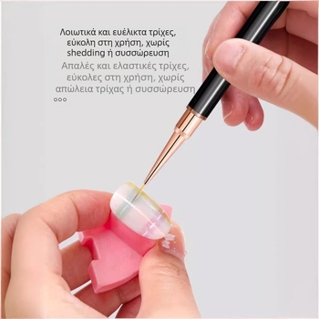 Πένα σχεδίασης νυχιών, ιαπωνικού στυλ διπλού κεφαλιού, στρογγυλή κεφαλή, μακριά λαβή αλουμινίου, 5 σετ βουρτσών