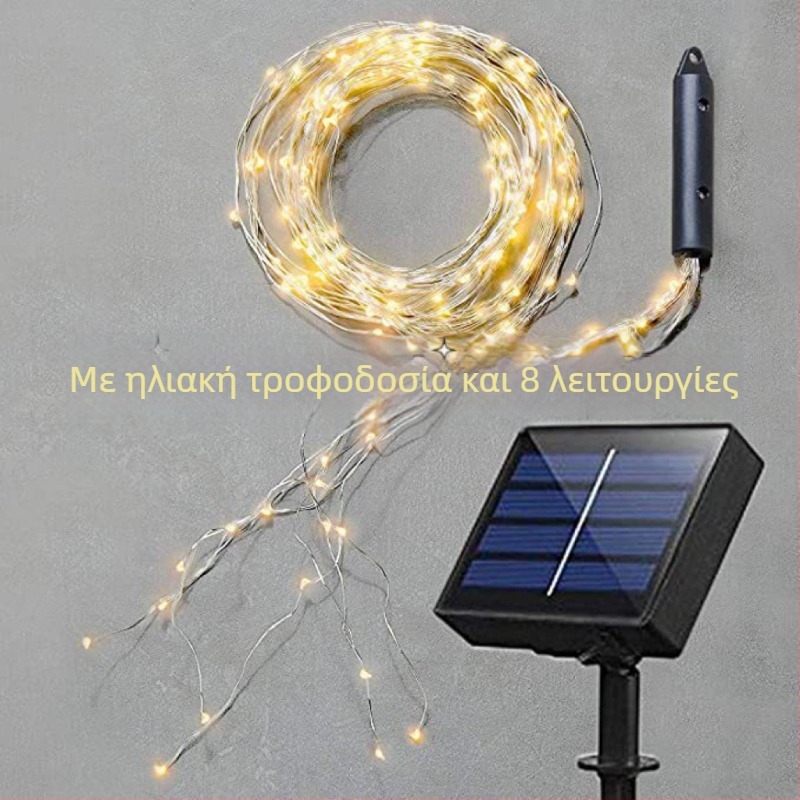 Ηλιακή θήκη μπαταρίας με USB φωτιστικό αλυσίδας από χαλκό για εξωτερικούς χώρους, αδιάβροχο χριστουγεννιάτικο διακοσμητικό με κλάδους δέντρου