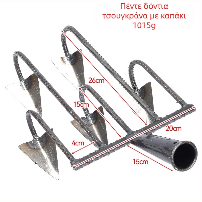 Τριγωνική σκαπάνη με μαγάνιο ατσάλι, πέντε δόντια για χαλάρωση του εδάφους και απομάκρυνση ζιζανίων