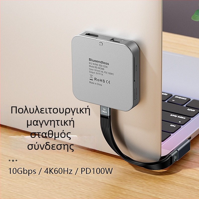Θήκη SSD M.2 NVMe και σταθμός σύνδεσης HDMI με USB-C 3.2, αλουμινένιο κράμα, έως 2 TB