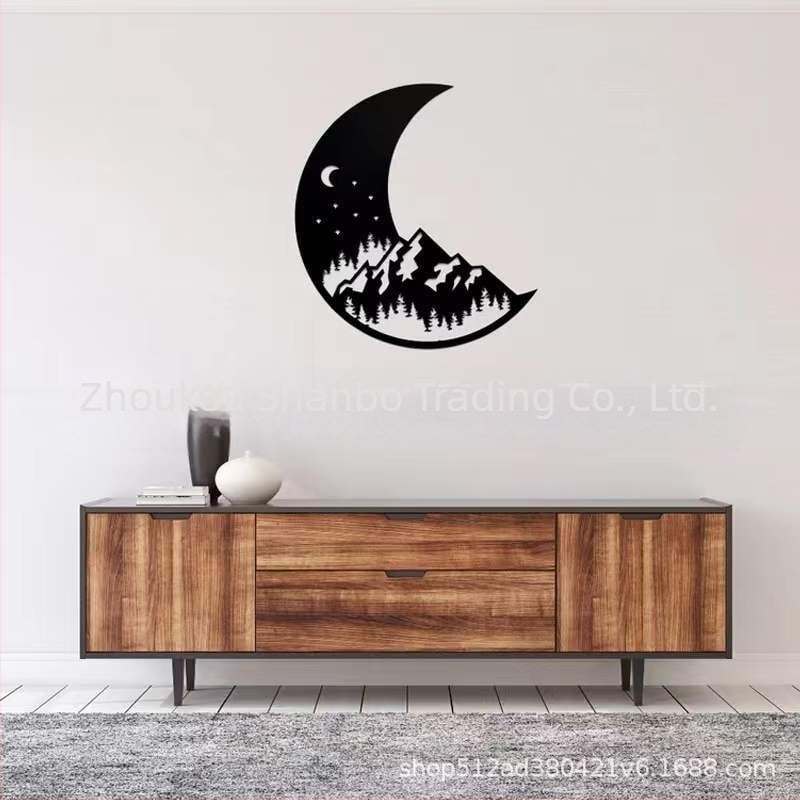 Moon Forest μεταλλική σιλουέτα από σίδηρο, κρεμαστό διακοσμητικό με μοτίβο τοπίου λουλουδιών, βαμμένη επίστρωση