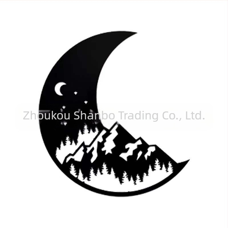 Moon Forest μεταλλική σιλουέτα από σίδηρο, κρεμαστό διακοσμητικό με μοτίβο τοπίου λουλουδιών, βαμμένη επίστρωση