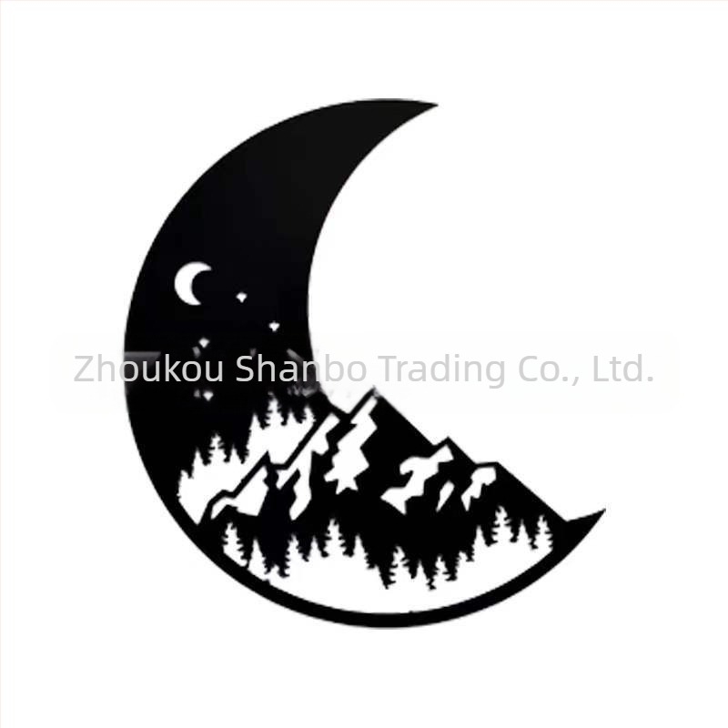 Moon Forest μεταλλική σιλουέτα από σίδηρο, κρεμαστό διακοσμητικό με μοτίβο τοπίου λουλουδιών, βαμμένη επίστρωση
