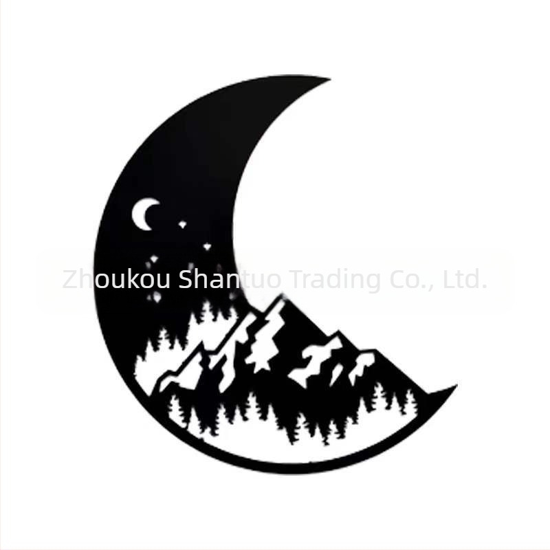 Moon Forest μεταλλική σιλουέτα από σίδηρο, κρεμαστό διακοσμητικό με μοτίβο τοπίου λουλουδιών, βαμμένη επίστρωση