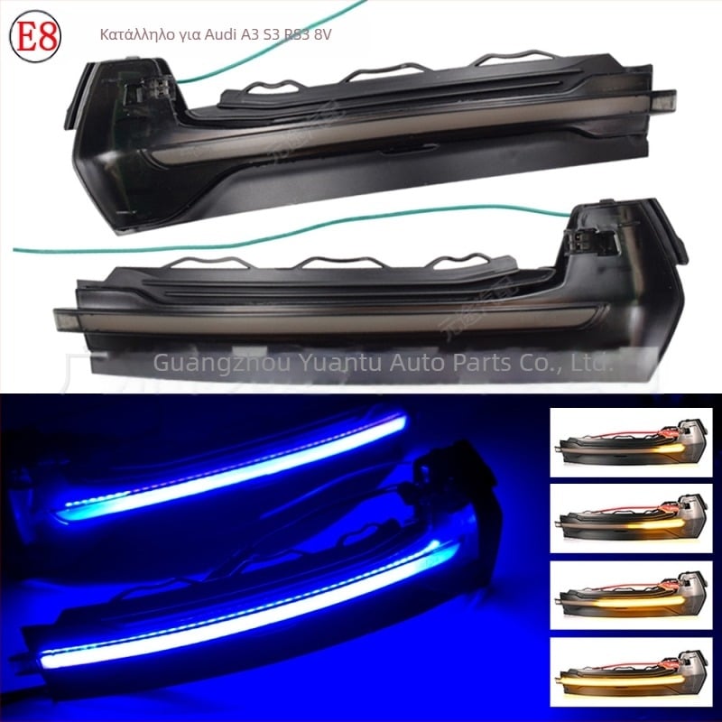 Audi A3 8V (2013-2020) Φωτιστικά σήμανσης καθρέπτη οπισθοπορείας — ABS, 12V, 5W, Μοντέλο 8V0 949 101/102, δίχρωμο φωτισμό (κίτρινο με μπλε και λευκές αποχρώσεις)
