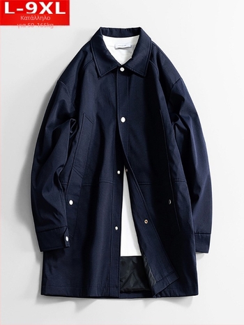 Ανδρικό παλτό σε στυλ Hong Kong wind για άνοιξη-φθινοπωρο, μεσαίου μήκους, πέτο, μονόμπροστο