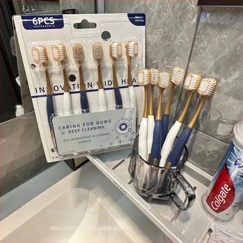 Χειροκίνητη οδοντόβουρτσα, σετ 6 τεμαχίων, ευρεία κεφαλή, μαλακές τρίχες, βαθιάς καθαρισμού