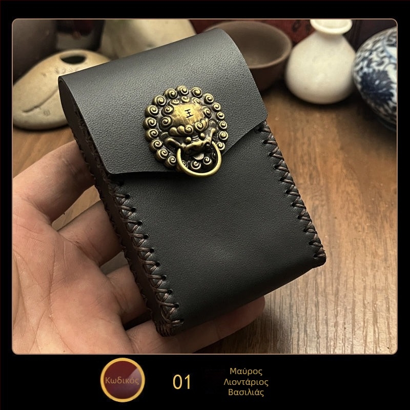 MR.K Κουτί τσιγάρων από δέρμα πρώτης στρώσης – φυτικά κατεργασμένο δέρμα, 20 τσιγάρα, Νέος κινεζικός στυλ, Πολυλειτουργικό με μπρελόκ, Αποθήκευση, Power bank, Φωτισμός