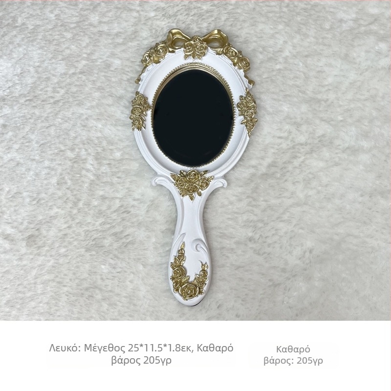 Χειροκίνητος καθρέφτης με λαβή, ωοειδούς σχήματος, ευρωπαϊκό ρετρό στιλ μπαρόκ, πλαίσιο από ρητίνη, ασημένιο καθρέφτης.
