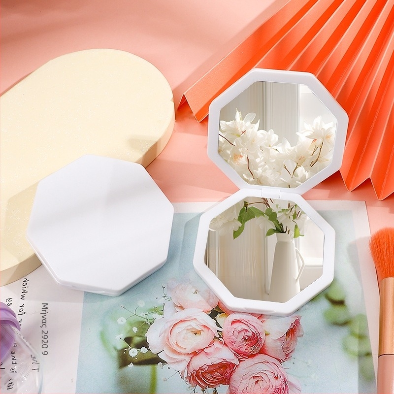 Μίνι οκταγωνικός αναδιπλούμενος καθρέφτης, πλαστικό πλαίσιο, αλουμινένιο καθρέφτη, εκτύπωση λογότυπου, προσαρμόσιμο