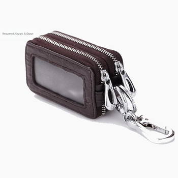 Θήκη κλειδιών αυτοκινήτου με διπλό φερμουάρ, γνήσιο δέρμα πρώτης στρώσης βοοειδών, μονόχρωμη, μοντέλο 541215, επένδυση πολυεστέρας, αντι-κλοπή