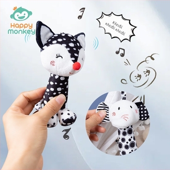 Βελούδινο παιχνίδι μωρού με wind chimes, teether και κουδουνάκι – κρεμαστό για καρότσι, μάρκα HAPPY MONKEY, κατάλληλο για 0–3 ετών