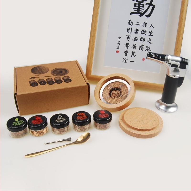 Σετ καπνιστήρα κοκτέιλ με βάση από ξύλο, μοντέρνος μίνιμαλιστικός σχεδιασμός για μπαρ και οικιακό μπάρμαν