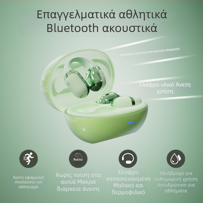 Αθλητικά ακουστικά Bluetooth με αγωγή οστών, κλιπ-τύπου, εμβέλεια 10 μ, Bluetooth 5.4, διάρκεια μπαταρίας 4–8 h