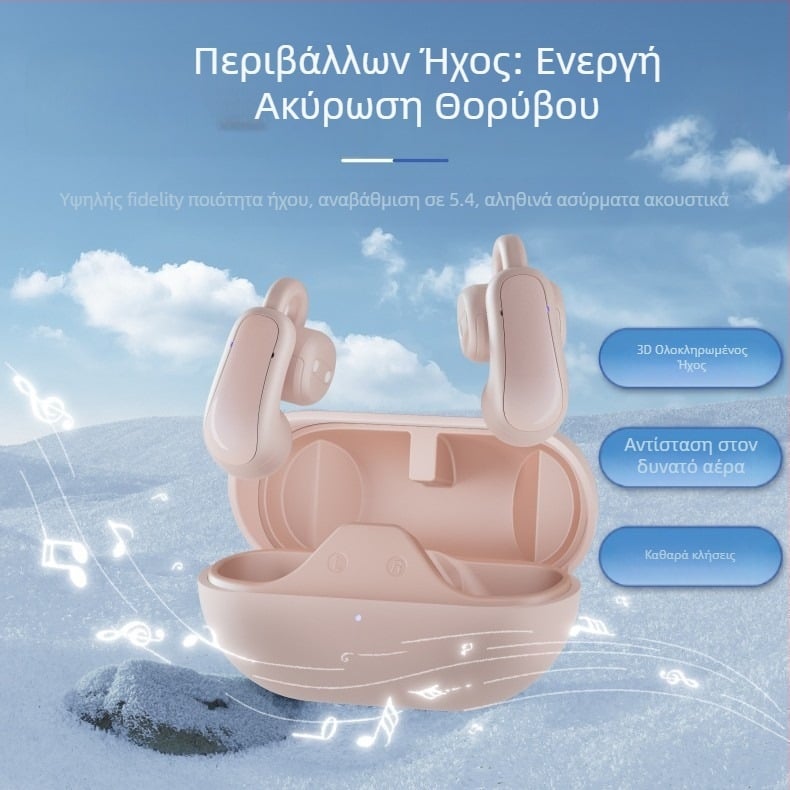 Ασύρματα ακουστικά κλιπ για το αυτί, πραγματικά ασύρματα με μείωση θορύβου, εμβέλεια 10 μ, Bluetooth 5.3, σχεδίαση κλιπ, στερεο ήχος, αυτονομία 4–8 ώρες