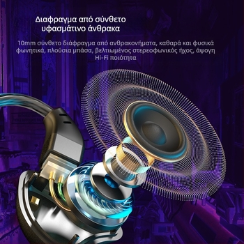 Ενσύρματα ακουστικά με ενσωματωμένο μικρόφωνο, 3,5 mm jack, καλώδιο 120 cm, καθολική συμβατότητα, 10 mm διαφράγματα, εύρος συχνοτήτων 20 Hz–20 kHz