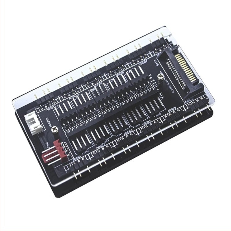 11-πορτών ARGB hub για ανεμιστήρες κουτιού, 5V/3Pin, έλεγχος PWM θερμοκρασίας, συγχρονισμός φωτισμού