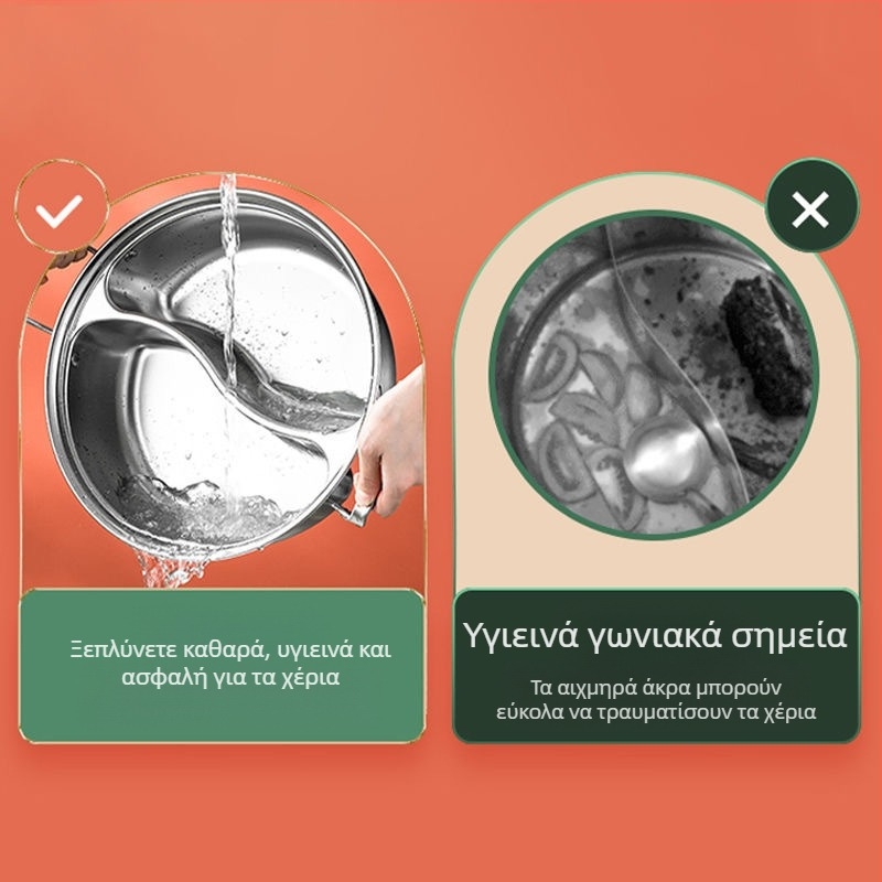 Yuanyang pot για επαγωγική εστία, 304 ανοξείδωτο ατσάλι, πολλαπλών στρώσεων πυθμένα, γυάλινο καπάκι, χωρητικότητα 6,1–10 L