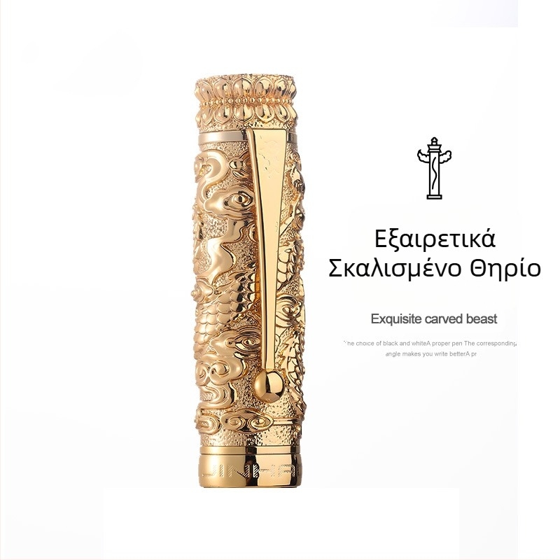 Jin Hao πολυτελής 18K επιχρυσωμένο στυλό με ρετρό κινέζικο ανάγλυφο, συλλεκτικό δίχρωμο φινίρισμα για εξάσκηση γραφής
