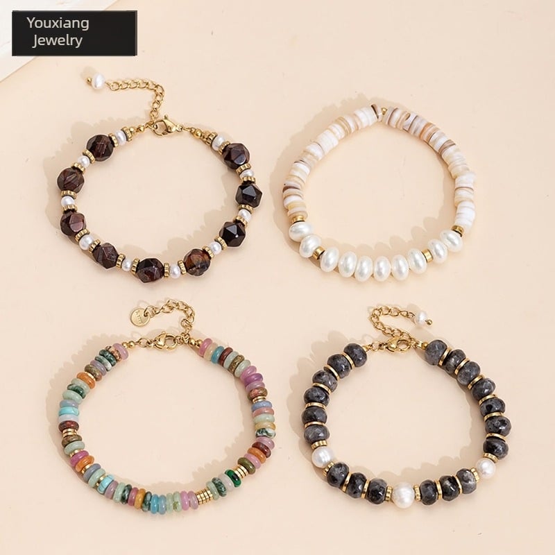 Βραχιόλι με φυσικό τιρκουάζ, μποέμ ρετρό στυλ, χειροποίητα περασμένο σε χορδή, για γυναίκες