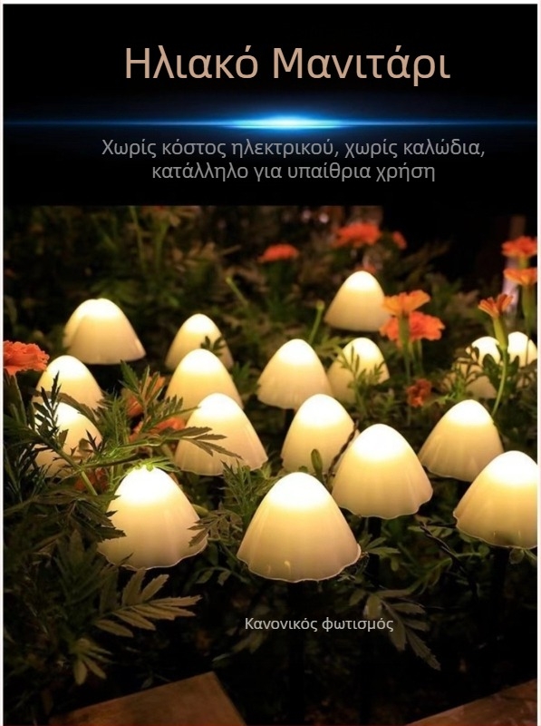 LED εξωτερικές ηλιακές αλυσίδες φωτισμού, μορφή μανιταριού, IP65, 10W, ≤36V, έλεγχος με ρυθμιστή