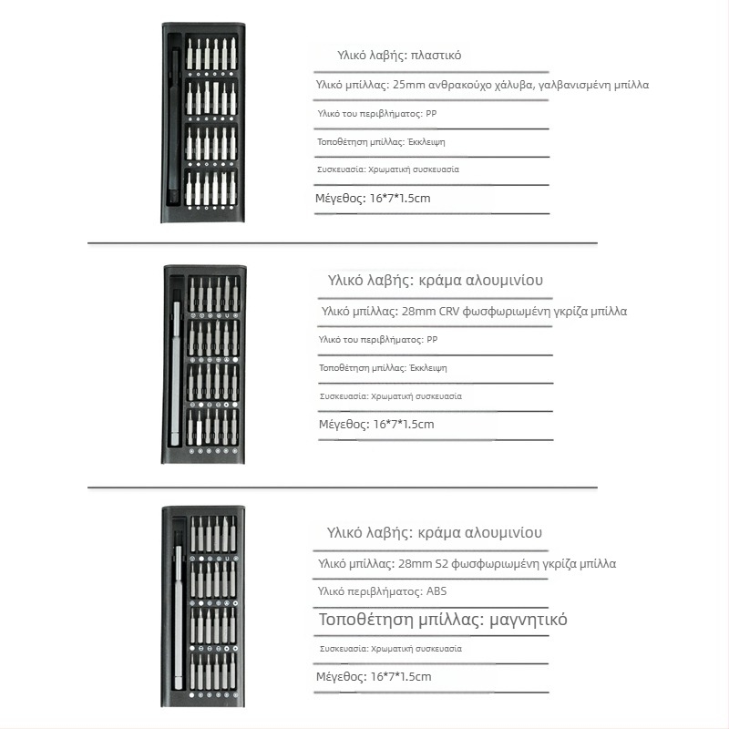 Σετ κατσαβιδιών 24/63-in-1 για επισκευή κινητών τηλεφώνων, μαγνητικό, από S2 εργαλειακό ατσάλι, βάρος 0.36
