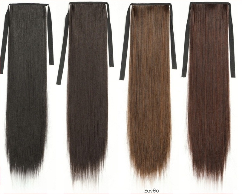 Περούκα με ουρά — διπλή ουρά, μακριά ίσια μαλλιά, συνθετικές ίνες, θερμοανθεκτικές, δεν μπορεί να βαφτεί