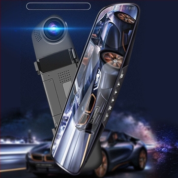 DVR αυτοκινήτου με διπλό φακό σε καθρέπτη οπισθοπορείας – εγγραφή μπροστά και πίσω, οθόνη 4.3 ιντσών, 720p, γωνία 90°, TF κάρτα έως 32 GB, τροφοδοσία 12V, τοποθέτηση στον καθρέφτη