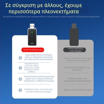 Ασύρματος προσαρμογέας CarPlay — μετατροπέας USB CarPlay για ενσύρματο σε ασύρματο CarPlay, μοντέλο BY967B, 5V, 0.5W, 6H tempered glass + κράμα αλουμινίου αεροδιαστημικού τύπου