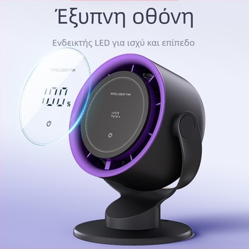 Ανεμιστήρας χωρίς λεπίδες USB Type-C με οθόνη αφής, επιτραπέζιος ή τοίχος, ενσωματωμένη μπαταρία 2000–4000 mAh, αυτονομία 3–6 ωρών, brushless κινητήρας, 100 ρυθμίσεις ταχύτητας
