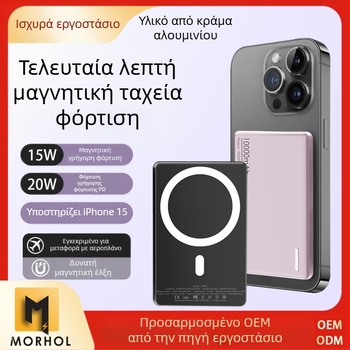 Μαγνητικό Ασύρματο Power Bank, PD3.0 20W, 10000mAh, Αλουμινένιο Κέλυφος, Μοντέλο MH805