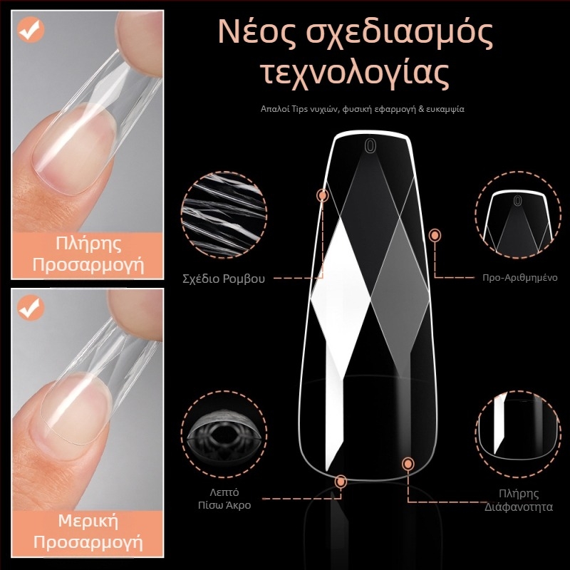 Διαφανείς άκρες νυχιών με 3D διαμάντια, σχήματα αμυγδάλου και μπαλένας, καρό σχέδιο