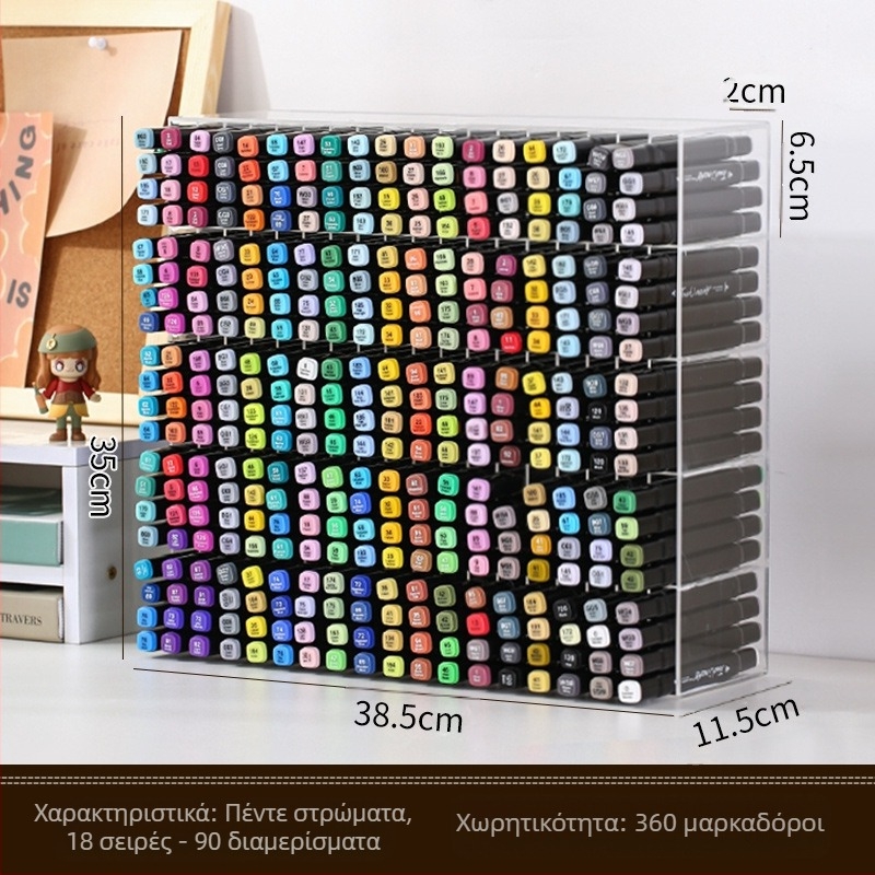 Βάση αποθήκευσης μαρκαδόρων για γραφείο, διαφανής, με μεγάλη χωρητικότητα και πολλαπλά διαμερίσματα