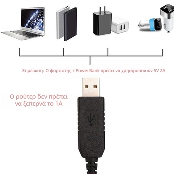 Καλώδιο USB ενισχυτικού τροφοδοσίας 9V/12V προς DC 5.5×2.1 mm με 8 DC διεπαφές