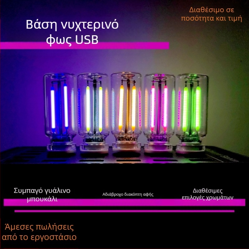USB Νυχτερινό Φως με Αισθητήρα Αφής – Γυάλινο Φως Διακόσμησης για Κομοδίνο και Αυτοκίνητο, Μοντέλο 352, Ισχύς 5, Τάση 5