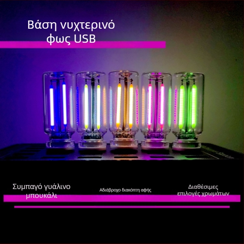 USB Νυχτερινό Φως με Αισθητήρα Αφής – Γυάλινο Φως Διακόσμησης για Κομοδίνο και Αυτοκίνητο, Μοντέλο 352, Ισχύς 5, Τάση 5