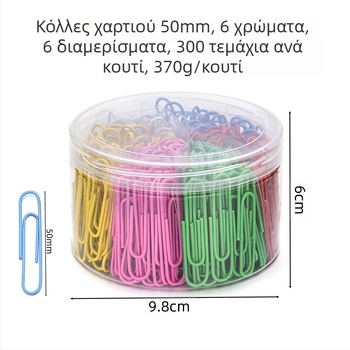 Μεταλλικοί κλιπ χαρτιού με πλαστικό επίχρισμα, κυλινδρική συσκευασία με έξι διαμερίσματα, μοντέλο 6T-1/6T-2/6T-3