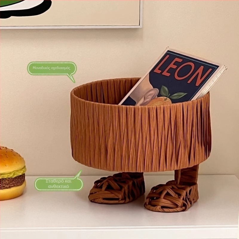 Κάδος αποθήκευσης από συνθετικό ράταν, χειροποίητος, χαριτωμένο στυλ κινουμένων σχεδίων, επιτραπέζιο πιάτο φρούτων και οργανωτής σνακ για το σαλόνι