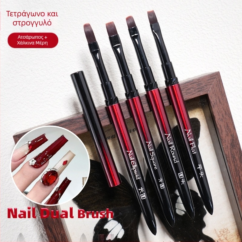 Σετ εργαλείων νυχιών για εφαρμογή gel με κεφαλές βούρτσας επίπεδη, κυκλική, τετράγωνη και οβάλ; 4 τεμάχια με μακριά μεταλλικά κοντάρια; φωτοθεραπευτική πένα