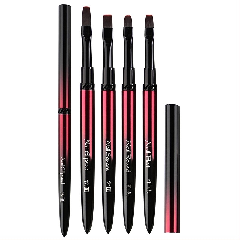 Σετ εργαλείων νυχιών για εφαρμογή gel με κεφαλές βούρτσας επίπεδη, κυκλική, τετράγωνη και οβάλ; 4 τεμάχια με μακριά μεταλλικά κοντάρια; φωτοθεραπευτική πένα