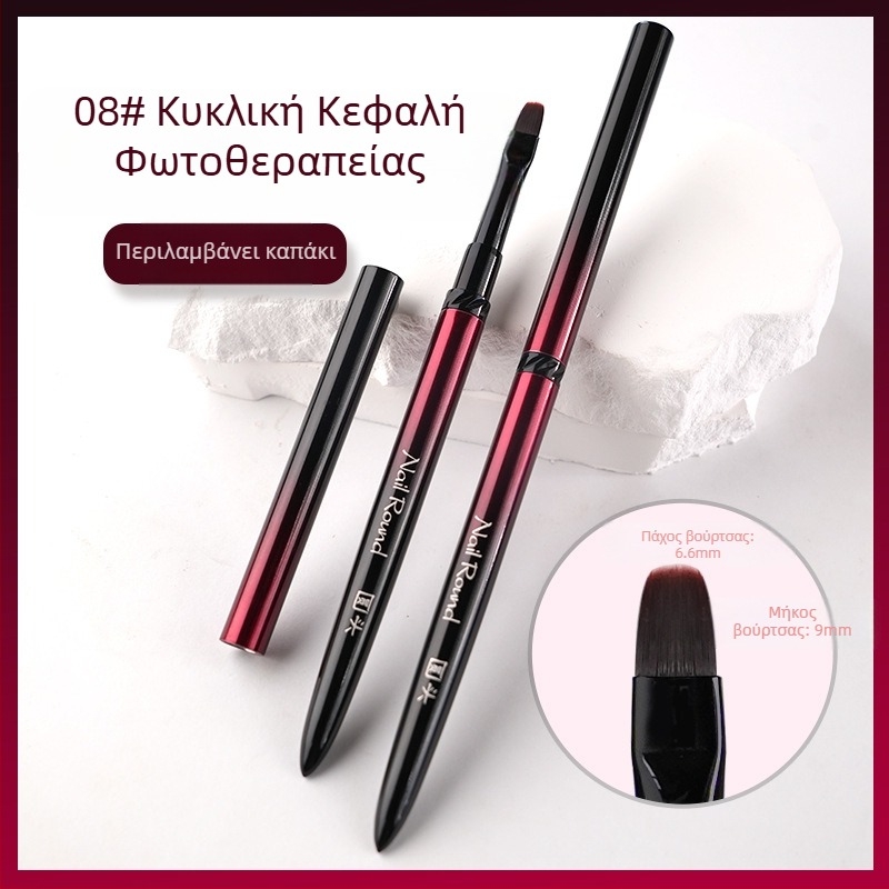 Σετ εργαλείων νυχιών για εφαρμογή gel με κεφαλές βούρτσας επίπεδη, κυκλική, τετράγωνη και οβάλ; 4 τεμάχια με μακριά μεταλλικά κοντάρια; φωτοθεραπευτική πένα