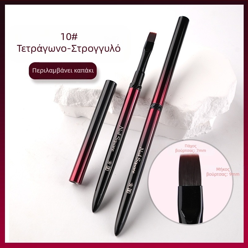 Σετ εργαλείων νυχιών για εφαρμογή gel με κεφαλές βούρτσας επίπεδη, κυκλική, τετράγωνη και οβάλ; 4 τεμάχια με μακριά μεταλλικά κοντάρια; φωτοθεραπευτική πένα